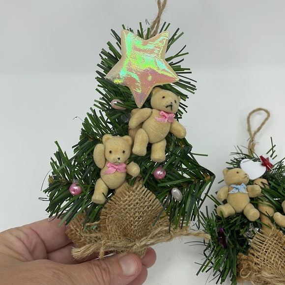 Vintage Handmade  Miniature Teddie Bears Christmas Ornaments - Lot of 6 - Picture 11 of 16